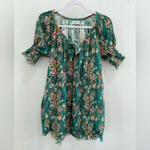 Natural Life Floral Cotton Boho Dress Oversized Dainty Coquette Raw Hem Pockets